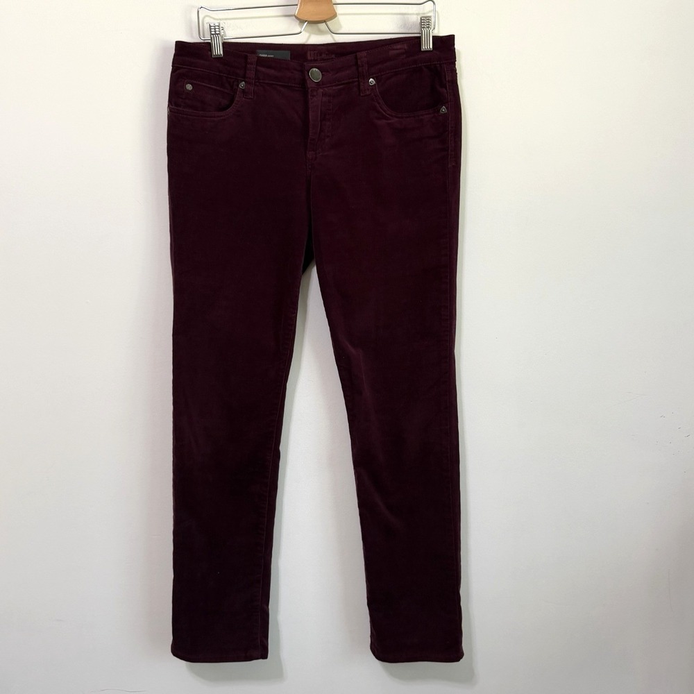 Kut From The Kloth Diana Corduroy Pants 8 Petite Skinny Maroon 34x30 Ankle